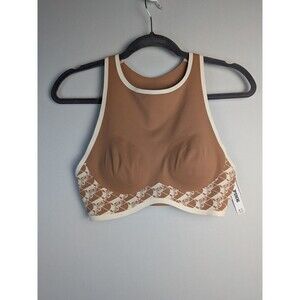 NEW Victoria's Secret Light Sports Bra M PINK Relay High-Neck Logo VS Nude Beige